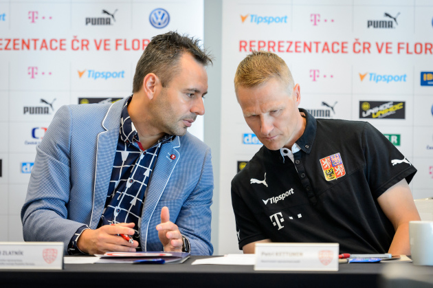 David Zlatník a Petri Kettunen na tiskové konferenci. Foto: Martin Flousek, Český florbal