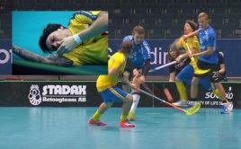 Rasmus Enström ve čtvrtfinále MS. Foto: innebandymagazinet