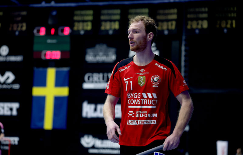 Ondřej Němeček během letošního play off SSL. Foto: Per Wiklund, Svensk Innebandy