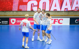 Česká reprezentace slaví výhru nad Švédskem. Foto: Martin Flousek, Český florbal
