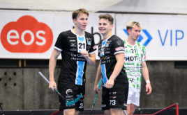 Stránský s Wienerem po vstřelené brance. Foto: Martin Flousek, Florbal Mladá Boleslav